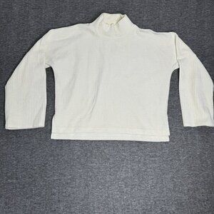 Madewell Texture Thread Womens Ribbed Turtleneck‎ Sweater Medium White Soft